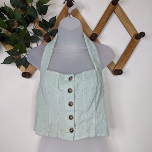 Vintage Don't Ask Why Y2K Green Corduroy Halter Crop Top - Size Medium